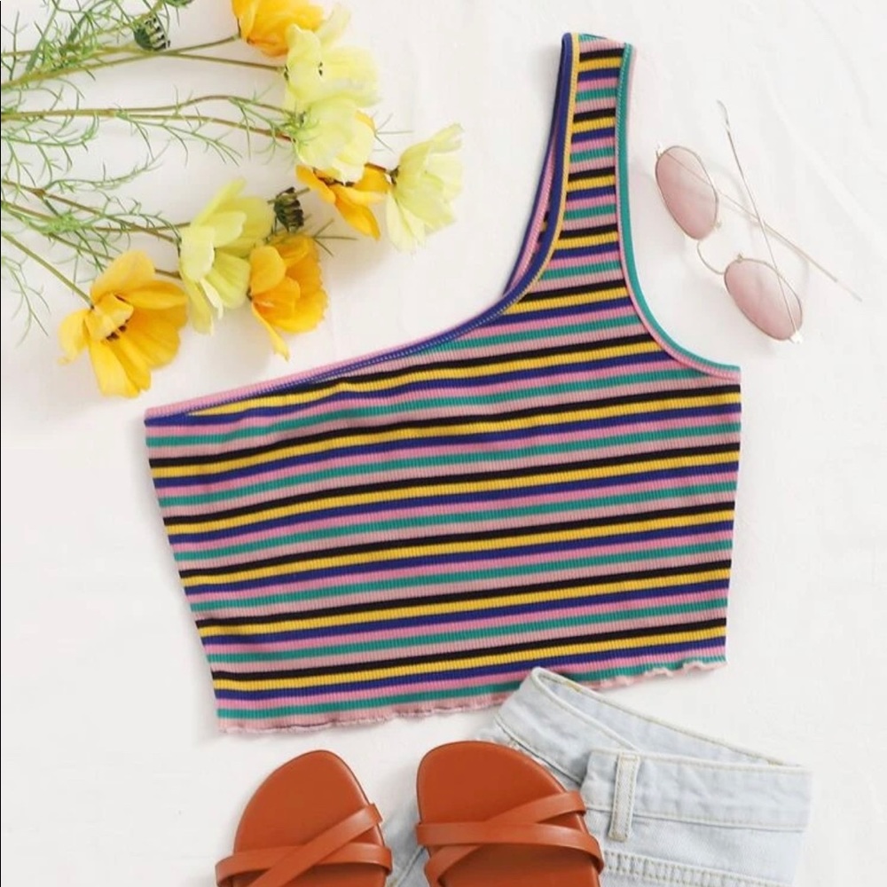 Striped one shoulder tank top